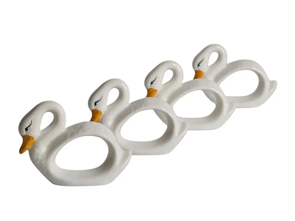 Vintage Porcelain White Swan Napkin Rings, Set of 4 Made in Taiwan